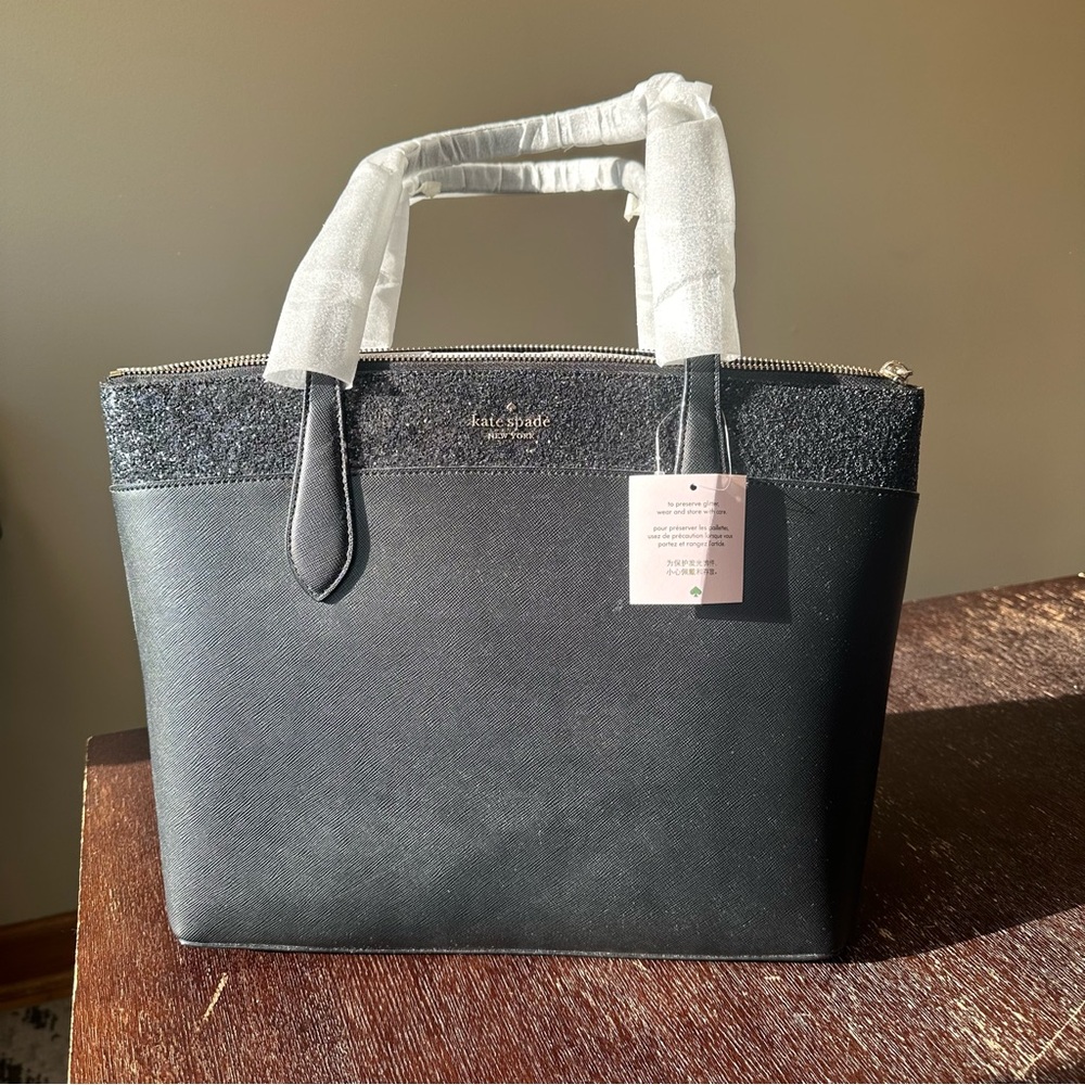 Kate Spade Flash Large Glitter Tote Black NWT
